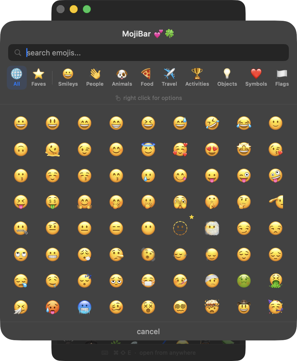 MojiBar emoji selector interface