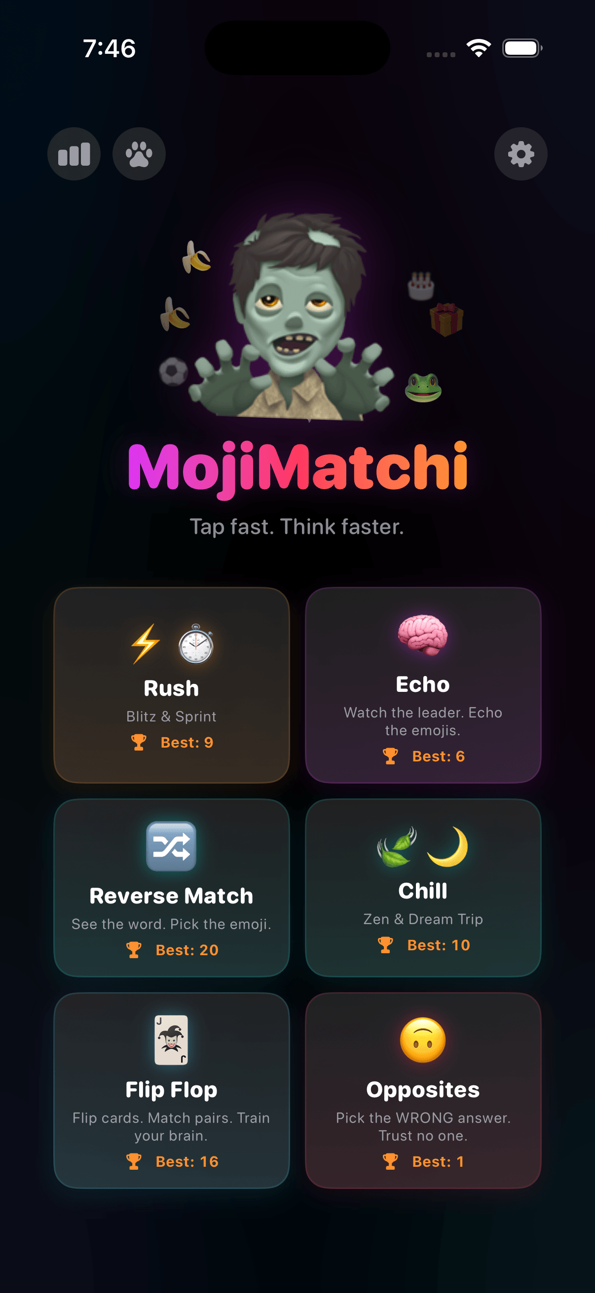 MojiMatchi Home Screen - Emoji guessing game landing