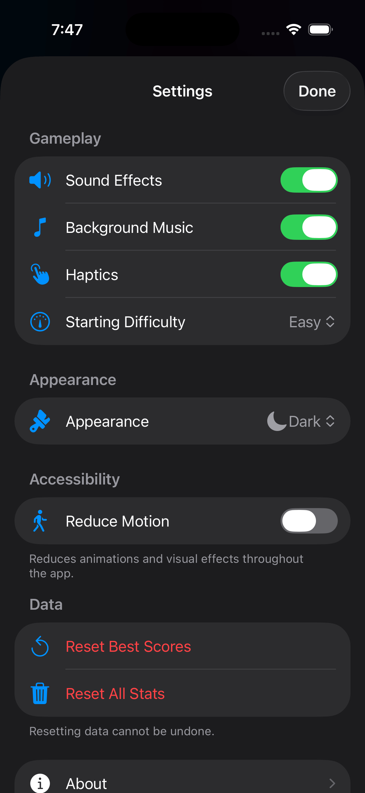 MojiMatchi - Settings